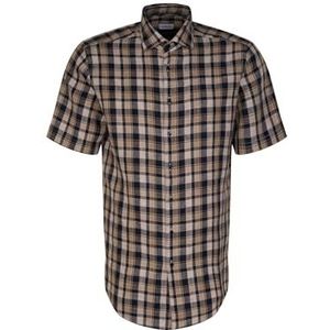 Seidensticker Zakelijk overhemd voor heren, regular fit, zacht, kent-kraag, korte mouwen, 100% linnen, donkerblauw, 38