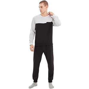 Trendyol Mannelijke Colorblock Geweven Sweatshirt - Broek Pyjama Set, Grijs/Zwart, S