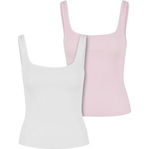 Urban Classics Tb7513a-Dames Brede Hals Rib Top 2-Pack T-shirt, Wit + Roze, XS Dames, wit + roze blouse, XS