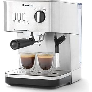 Breville Bijou Barista VCF149X Filtermachine, automatische en handmatige volautomaat, espressomachine/koffiezetapparaat voor cappuccino en koffiekoffie, pomp met 15 bar, stoomzuigmond, zilver