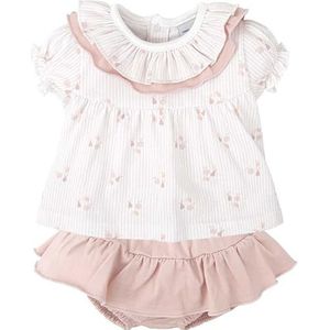 BABIDU Meisjesset met bedrukt T-shirt met korte mouwen en ruches, uniseks, baby, Roze, 3 Maanden