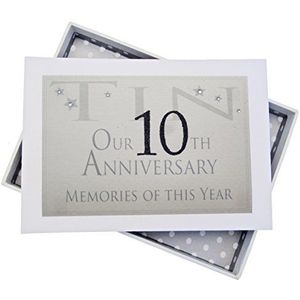 Wit Katoen Kaarten 10e Tin Jubileum Herinneringen van dit jaar, Kleine Album, Glitter & Woorden, Hout, Wit, 12.5x17.5x2.5 cm