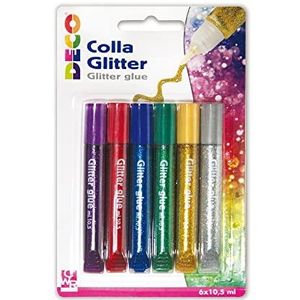 Deco 05882 lijm glitter blister 6 stiften, kleuren gesorteerd