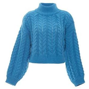 sookie Dames all-match-gebreide trui met rolkraag polyester turquoise maat XL/XXL, turquoise, XL