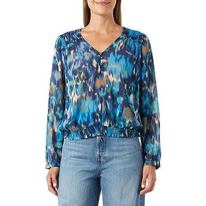 s.Oliver - 2135658 - Damesblouse - Blauw - Lange Mouwen - Semi-transparante Look