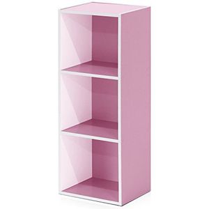 Furinno Luder 3-laags boekenkast met open plank, wit/roze