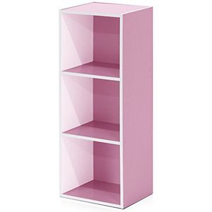 Furinno Open boekenkast met 3 vakken, hout, wit/roze, 30,5 x 23,6 x 80 cm