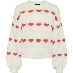 Pcnove Ls O-Neck Heart Knit Bc, Cloud Dancer/Detail: tangerine Hearts, XL