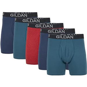 GILDAN Heren katoenen stretch boxer kort, multipack (Pack van 5), Blue Cove/Hawaiian Blauw/Heather Red Mark (5-pack), M