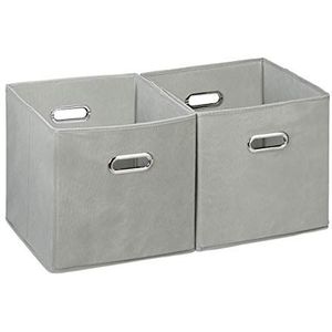Relaxdays opbergbox stof - set van 2 - opvouwbaar - opbergmand - 30 cm - kast organizer - grijs