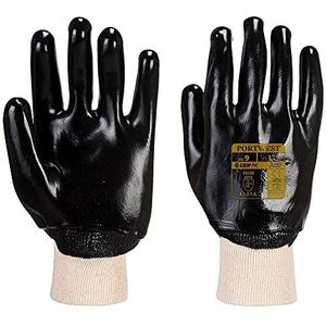 Portwest A400 PVC Tricot Manchet Handschoen, Normaal, Grootte M, Zwart
