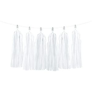 PartyDeco - Grote witte kwastslinger voor decoratie van feestjes en verjaardagen, lengte 1,5 m, kleur: TG1-008