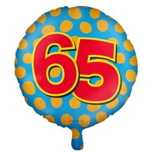 PD-Party 7042127 Gelukkig Folie Ballonnen ; Happy Balloons ; Viering ; Feest Decoraties - 65 Jaren, Blauw/Goud, 46cm Lengte x 46cm Breedte x 46cm Hoogte