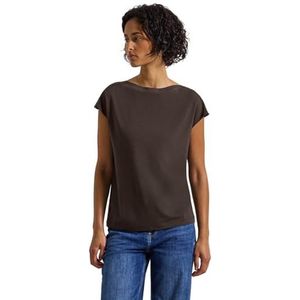 Street One Dames Shirt met U-boot en geribd detail in Bruin, in size: 36