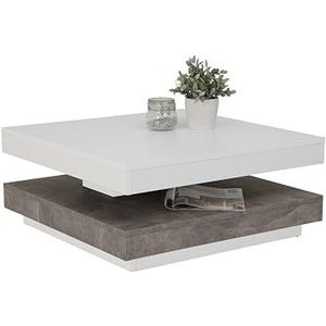 Hela Tische, Salontafel woonkamertafel Andy, vierkant, houtmateriaal, tafelblad draaibaar 360°, wit/donker beton, 67x67x35cm
