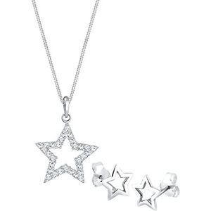 Elli damesketting + oorbellen sterren 925 sterling zilver kristallen
