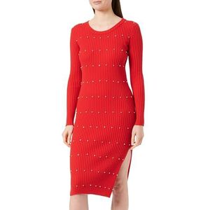NAEMI Gebreide damesjurk met strass-steentjes 19228784-NA01, rood, XS/S, rood, XS/S