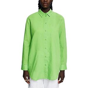 ESPRIT Shirt van katoen en linnen, groen, XS