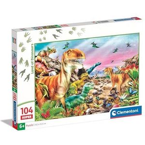 Clementoni - Supercolor Land of Dinosaurs-104 stukjes kinderen 6 jaar, puzzel dieren, dinosaurus, illustratie, Made in Italy, meerkleurig, 25779