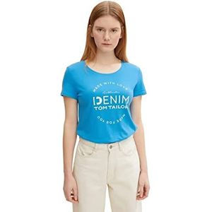 TOM TAILOR Denim Dames T-shirt met logoprint 1031715, 11057 - Swedish Blue, M