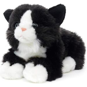 Uni-Toys - Kat zwart-wit, liggend - 20 cm (lengte) - pluche kitten - pluche dier, knuffeldier
