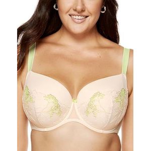 Gorteks Lingerie SOLEIL-B4 75C, gevoerde beha, geborduurde beugelbeha, grote maten, comfort, elegant, praktisch, 75C, beige/limoen, beige/limoen, 75C