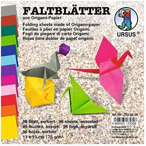 Ursus 2929499 vouwbladen van origami papier, 13 x 13 cm, 75 g/m², 96 vellen gesorteerd in 12 intense kleuren, ideaal voor het vouwen van papier en voor andere creatieve knutselwerkjes, kleurrijk