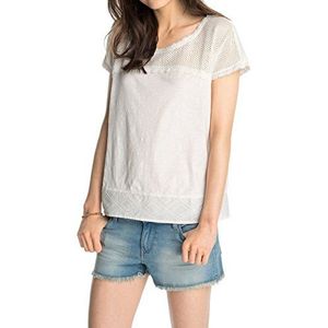 ESPRIT Dames T-shirt met gehaakte kant, effen, Ivoor (Off White 103), XL