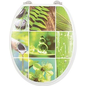 Gelco Design WC-bril, bamboe, MDF, wit en groen, 46,5 x 37 x 5 cm