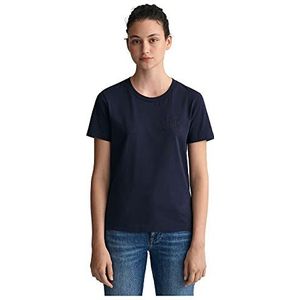 GANT Dames REG Tonal Shield SS T-shirt, Evening Blue, standaard, evening blue, XXS