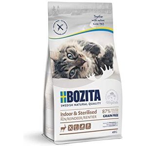 BOZITA Indoor & gesteriliseerd graanvrij met rendier - droogvoer voor volwassenen voornamelijk binnen levende katten, 0,4 kg