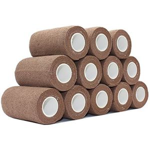 COMOmed Cohesive Flexible Bandage Self-Adhesive Bandage Roll Latex-Free Non-Woven Cohesive Athletic Tape Alleray Tested Suitable for Sensitive Skin 10cm x 4.5m 12 Rolles Brownâ€¦