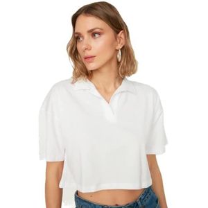 Trendyol Dames T-shirt voor dames, normale pasvorm, basic, poloshirt, Wit, M