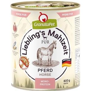 GranataPet Liebling's Mahlzeit PUR paard, natte hondenvoer, voedsel voor honden zonder granen en zonder toegevoegde suikers, complete voeding met veel vlees & hoogwaardige oliën, 6 x 800 g