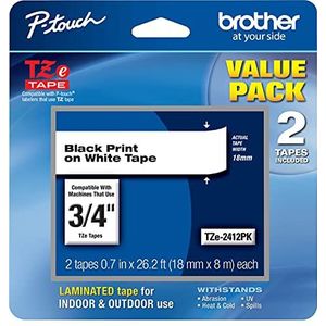Brother gelamineerd tape, detailhandelverpakking TZe2412PK 2 pack zwart op wit