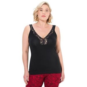 Ulla Popken Dames grote maten grote maten plus size top, kant, V-hals, slim, zwart, 50-52