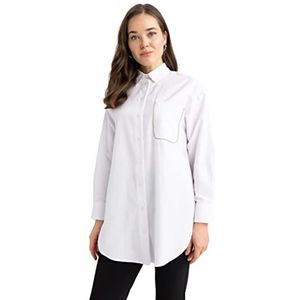 DeFacto Hemdblouse met lange mouwen voor dames, hemd met knopen voor vrijetijdskleding, wit, L