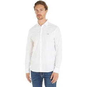 Tommy Jeans Poplin overhemd met lange mouwen voor heren, Wit, XL