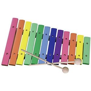 Concerto 701309 xylofoon tonen, xylofoon van hout, kinderxylofoon ca. 32,5 cm, kinderinstrument met 12 gekleurde houten klankplaatjes en 2 stokken, muziekinstrument voor kinderen vanaf 3 jaar