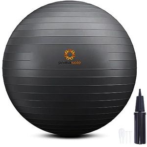 PRIMASOLE Oefenbal voor evenwichtsstabiliteit Fitness Workout Yoga Pilates thuis kantoor en sportschool 75 cm zwart, 29,5 inch & 75 cm