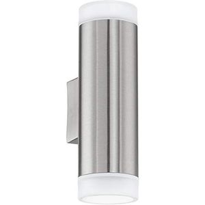 EGLO LED buitenwandlamp Riga-LED, 2-lichts buitenlamp, wandlamp van roestvrij staal en kunststof, kleur: zilver, wit, IP44