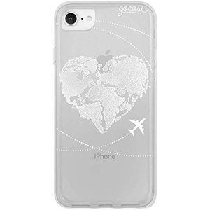 Gocase World Map Heart White Case | Compatibel met iPhone 8 | Transparant met print | Siliconen Clear TPU Case Krasbestendig Phone Case | Wereldkaart Hart
