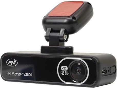 Auto DVR-camera PNI Voyager S2600 WiFi 4K Ultra HD, zonder display, parkeerbewakingsfunctie, G-sensor, video- en audio-opname, 12V/24V-voeding