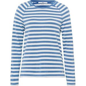 BRAX Dames Style Carina gestreept shirt met lange mouwen in thermische kwaliteit sweatshirt, IceD Blue, 38
