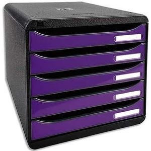 Exacompta - ref. 3097220D - Ladebox - Bureau - kantoor BIG BOX PLUS met 5 laden voor A4+ documenten - Afmetingen: Diepte 34,7 x Breedte 27,8 x Hoogte 27,1cm - Zwart/Violet glanzend