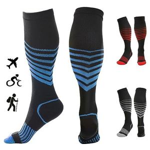 Kreori Compressiekousen voor dames en heren, steunkousen voor sport, wandelen, fietsen, vlucht, hardlopen, reizen, zwangerschap, verpleegsters, 15-20 mmHg, Lichtblauw-1 paar, S/M