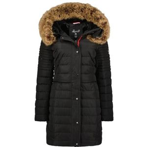 Geographical Norway Charlize Lady Lange parka voor dames, dik, warm, herfst, winter, dunne jas, capuchon, imitatiebont, winddichte jas, elegante donsjack voor dames (zwart M), Zwart, M