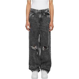 Urban Classics Damesbroek Ladies Distressed 90's Wide Leg Denim Pants Black Charcoal Washed 36, Zwarte houtskool gewassen, 36