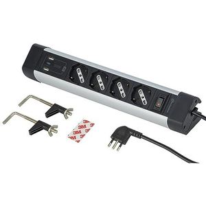 Electraline 61918 meervoudige stekkerdoos voor bureau, 4 plaatsen, veelzijdig, Schuko + 10/16 A, met 3 USB (2 USB A 3.0 A + 1 USB C 20 W Power Delivery), kabel H05VV-F 3G.1, lengte 2 m,