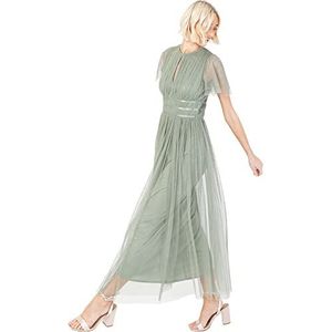 Anaya with Love Midaxi-jurk voor dames, hoge taille, sleutelgat, korte fladdermouwen, ronde hals voor bruiloft, gast, bruidsmeisjes, gala, Frosty Groen, 32